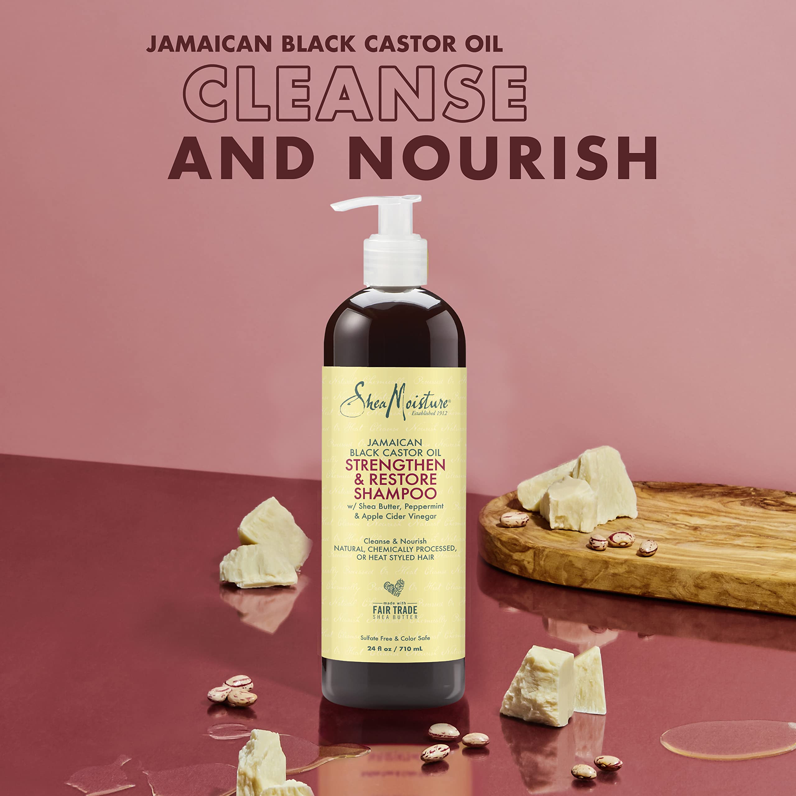 SheaMoisture Shampoo and Conditioner Set for Curly Hair, Strengthen and Restore, 24 Fl Oz each + Leave In, 20 Oz, Jamaican Black Castor Oil, Apple Cider Vinegar, Organic Shea Butter